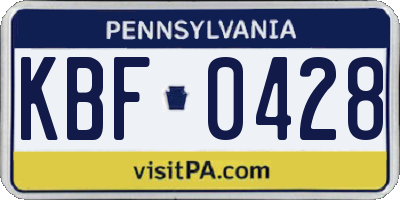 PA license plate KBF0428