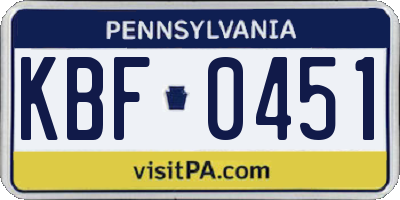 PA license plate KBF0451