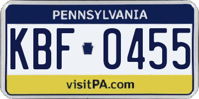 PA license plate KBF0455