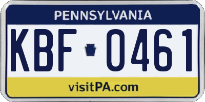 PA license plate KBF0461
