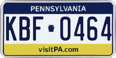 PA license plate KBF0464