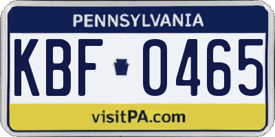 PA license plate KBF0465
