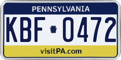 PA license plate KBF0472
