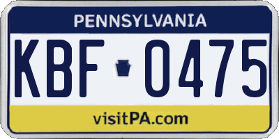 PA license plate KBF0475