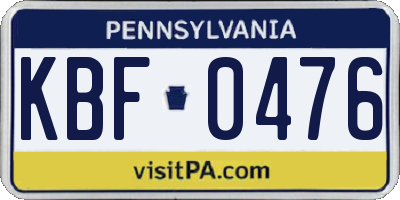 PA license plate KBF0476