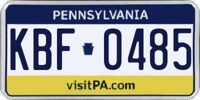 PA license plate KBF0485