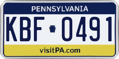 PA license plate KBF0491