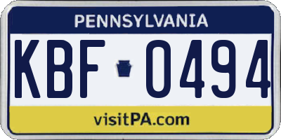 PA license plate KBF0494