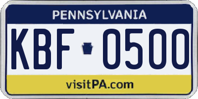 PA license plate KBF0500