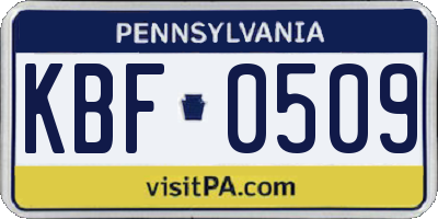 PA license plate KBF0509