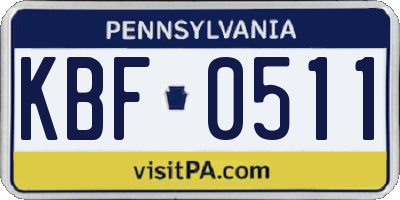 PA license plate KBF0511
