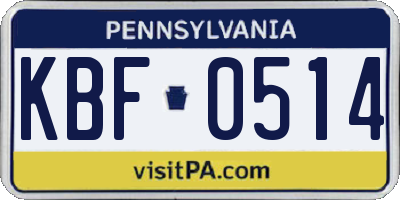 PA license plate KBF0514