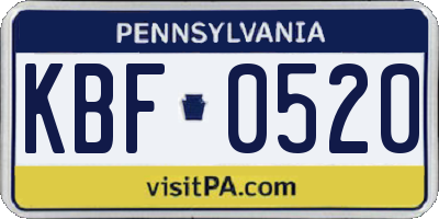 PA license plate KBF0520