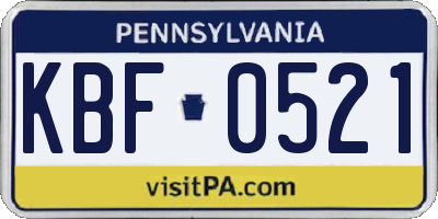 PA license plate KBF0521