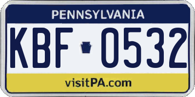 PA license plate KBF0532