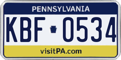 PA license plate KBF0534