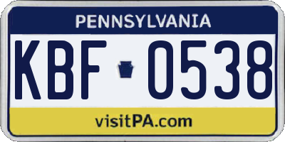 PA license plate KBF0538