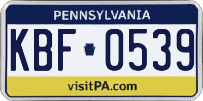 PA license plate KBF0539