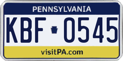 PA license plate KBF0545