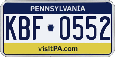 PA license plate KBF0552