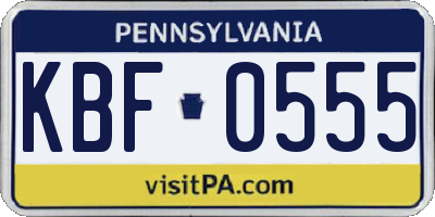 PA license plate KBF0555