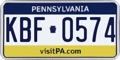 PA license plate KBF0574