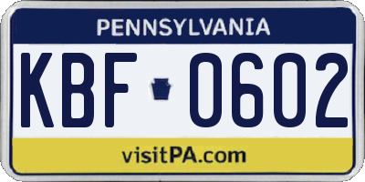 PA license plate KBF0602