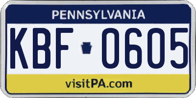 PA license plate KBF0605
