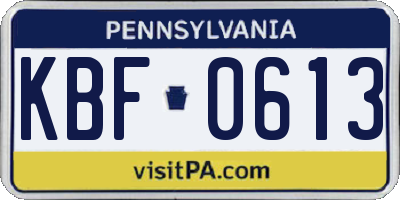 PA license plate KBF0613