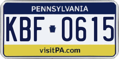PA license plate KBF0615