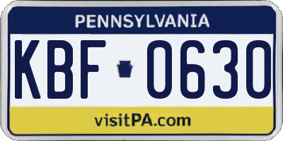 PA license plate KBF0630