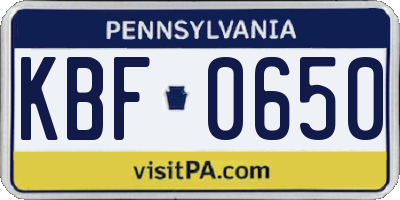 PA license plate KBF0650