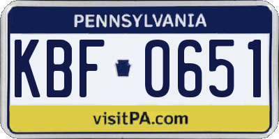 PA license plate KBF0651