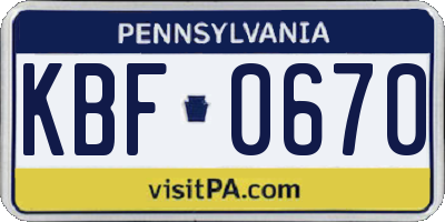 PA license plate KBF0670