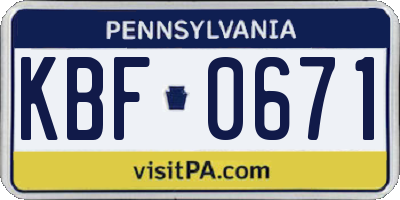 PA license plate KBF0671