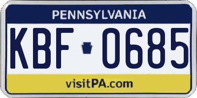 PA license plate KBF0685