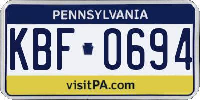 PA license plate KBF0694