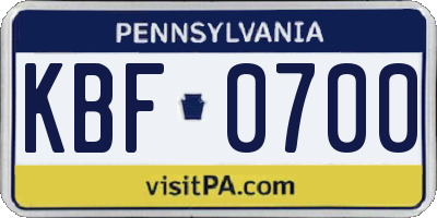 PA license plate KBF0700