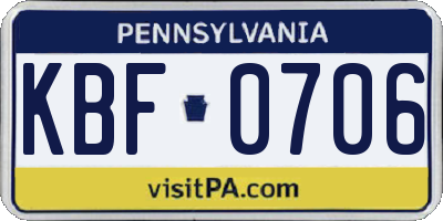 PA license plate KBF0706