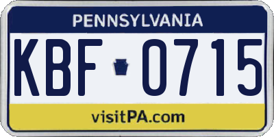 PA license plate KBF0715