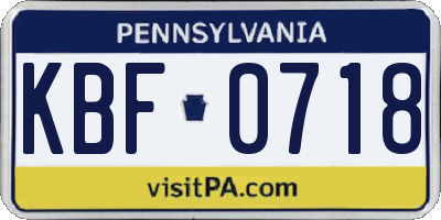 PA license plate KBF0718