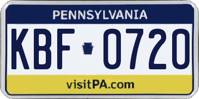 PA license plate KBF0720