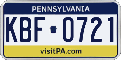 PA license plate KBF0721
