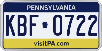 PA license plate KBF0722