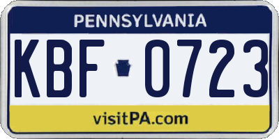 PA license plate KBF0723