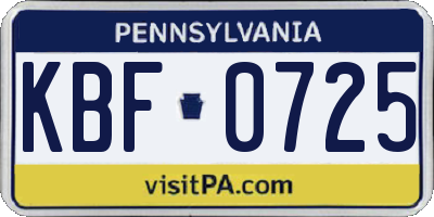 PA license plate KBF0725