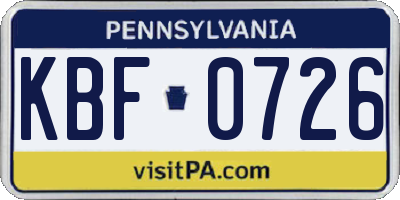 PA license plate KBF0726