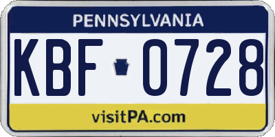 PA license plate KBF0728