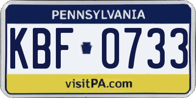 PA license plate KBF0733