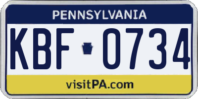 PA license plate KBF0734